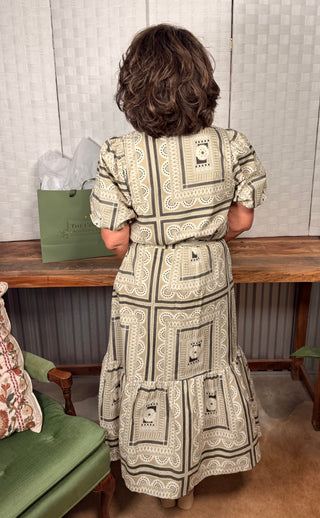 Olive Mosaic Midi Dress