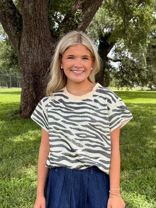 Queen of Sparkles Sequin Zebra Tee