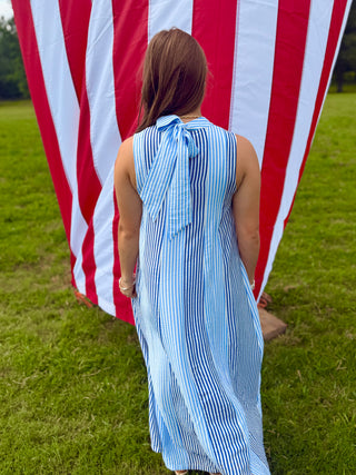 THML Vacation Vibe Stripe Sleeveless Midi Dress