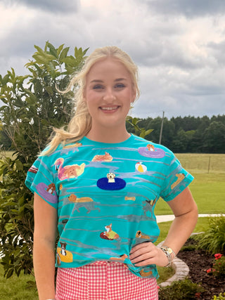 Queen of Sparkles Aqua Dogs on Tubes Tee