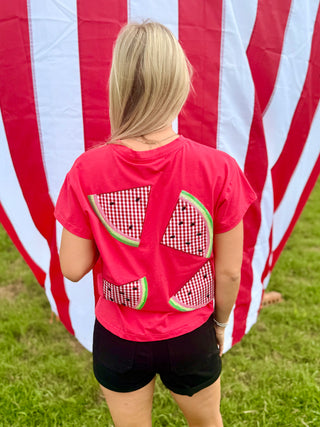 Queen of Sparkles Red Gingham Watermelon Tee