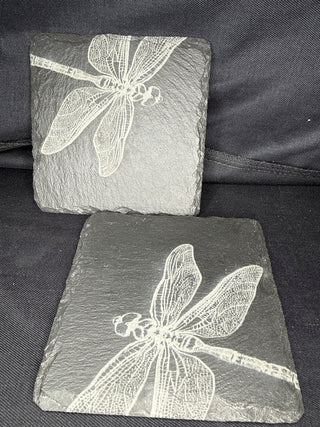 Set of 2 Slate Coasters - Dragonfly