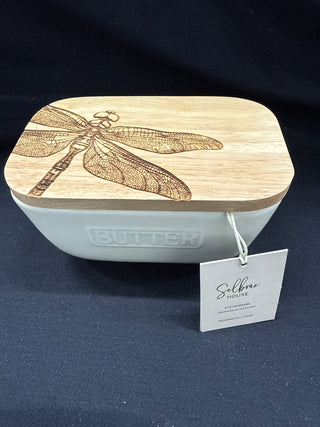 White Butter Dish with Dragonfly Lid