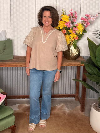 She & Sky Embroidered Puff Sleeve Top