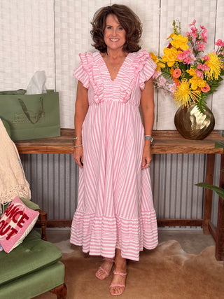Umgee Bluebell Ruffle Stripe Midi Dress
