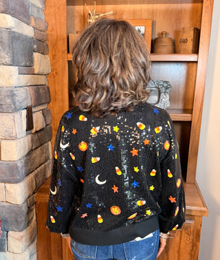 Queen of Sparkles Black Sequin  Pumpkin Sweater