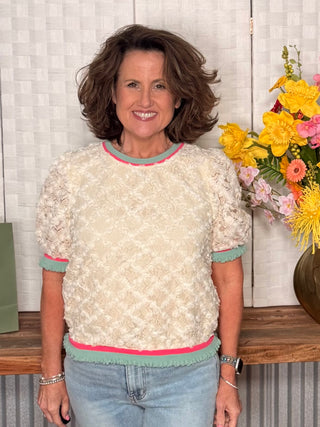 Voy Sweet Texture Puff Sleeve Top