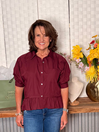 Encore Bordeaux Peplum Top