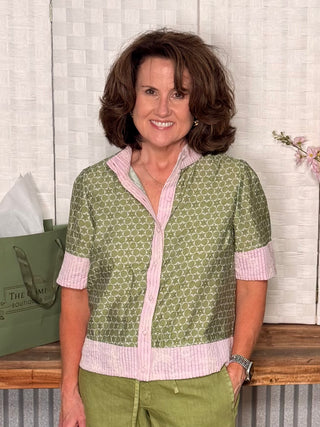 Sage Blossom Embroidery Top