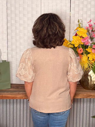 She & Sky Embroidered Puff Sleeve Top