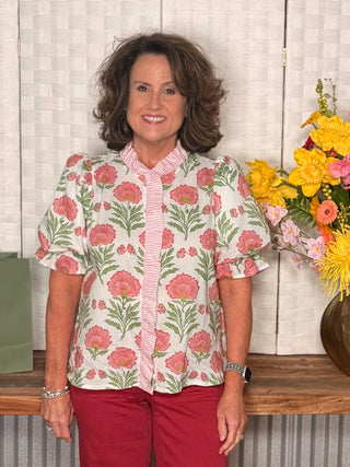 Entro Sweet Petal Stripe Trim Top