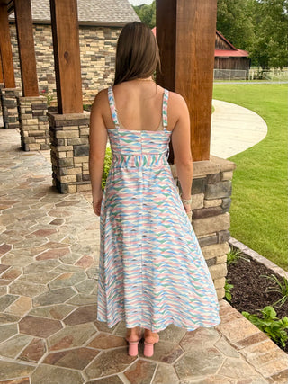 Pastel Breeze Belted Midi Dress
