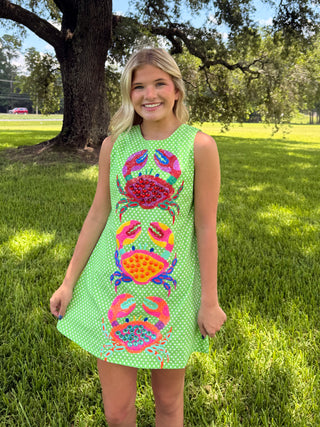 Queen of Sparkles Green Polka Dot Crab Dress
