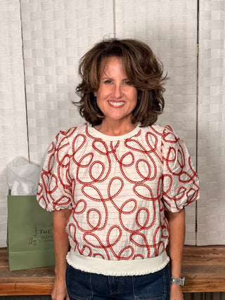 Voy Ribbed Stripe Top with Loop Embroidery