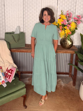 She & Sky Tiered Pintuck Midi Dress