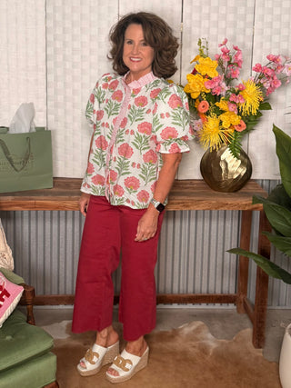 Entro Sweet Petal Stripe Trim Top