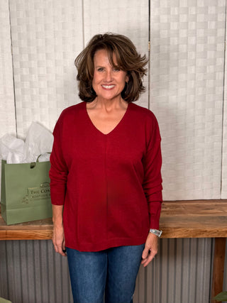 Umgee Long Sleeve V Neck Sweater
