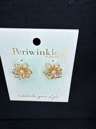 Periwinkle Gold Flowers Earrings