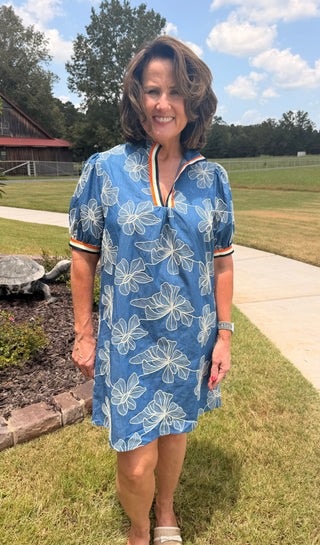 Coastal Bloom Embroidered Dress