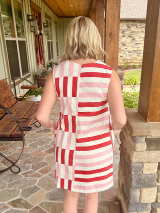 Candy Stripe Patchwork Mini Dress