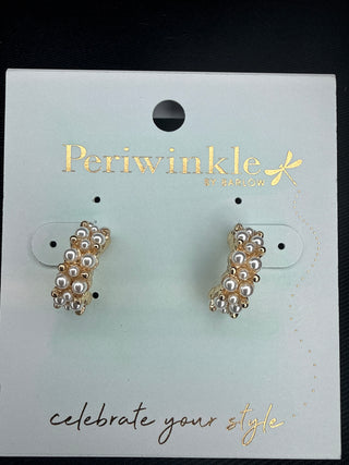 Periwinkle Pearl Cluster Huggie Earrings