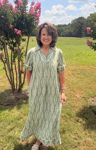 Sage Palm Midi Dress