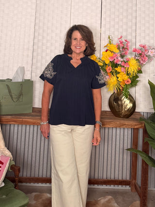 She & Sky Willow Bloom Embroidered Top