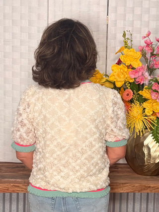 Voy Sweet Texture Puff Sleeve Top