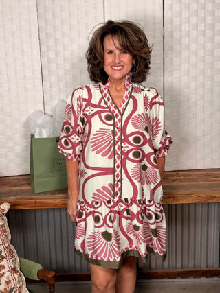 Umgee Rose and Olive Fall Dress