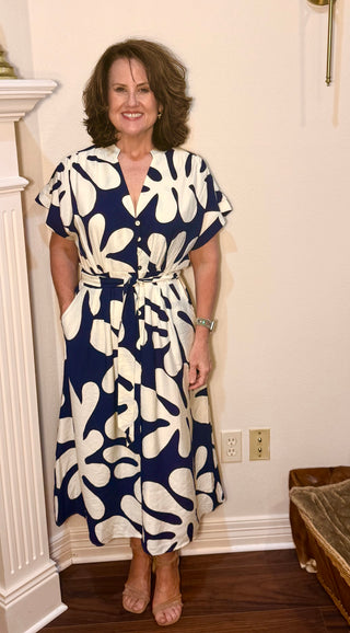 THML Navy and White Floral Dress