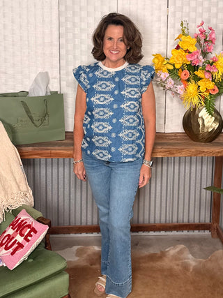 Voy Bluebell Eyelet Charm Top