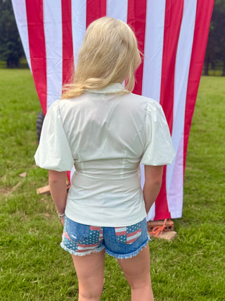 Freedom Patch Denim Short Shorts