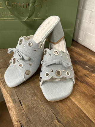The Bella Denim Scalloped Mule with Bow