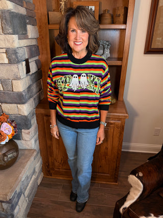 Queen of Sparkles Striped Spooky Sweater