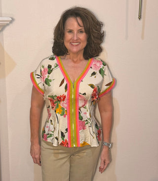 THML Zipper Front Floral Top