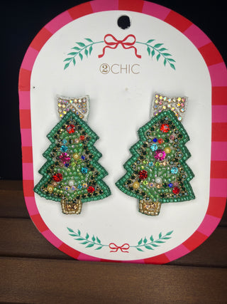 Christmas Tree Beaded Statement Earrings