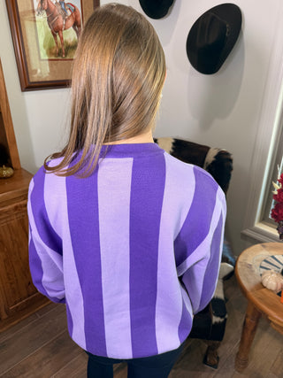 Queen of Sparkles Purple Striped Haunted House Sweater