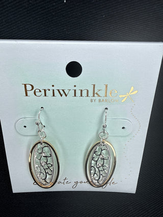 Periwinkle Two Tone Filigree Oval Drop Earrings