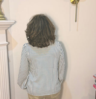 She & Sky Blue & Ivory Stripe Bow Blouse