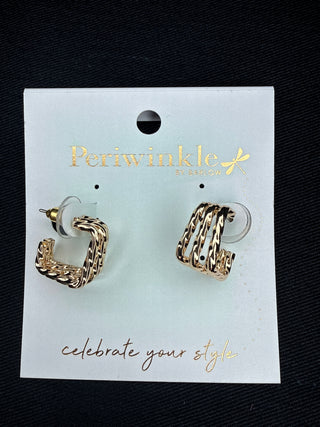 Periwinkle 3 Strand Gold Square Hoops