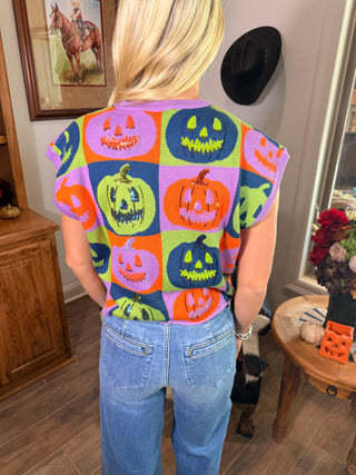 Queen of Sparkles Colorblock Multi Checkered Pumpkin Kint Top