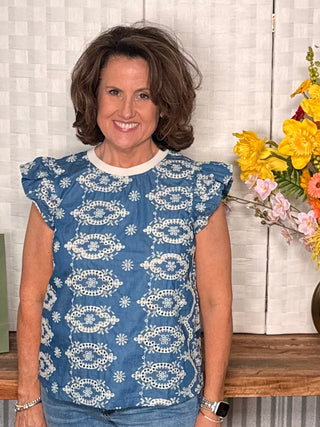 Voy Bluebell Eyelet Charm Top