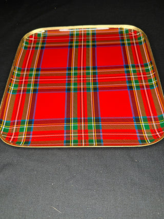 Square Tartan Metal Tray 8x8