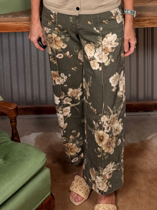 Entro Floral Olive Wide Leg Pants