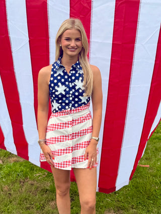 Queen of Sparkles Navy, Red & White Button Up Tank Dress