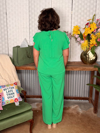 LILI Sidonio Emerald Flutter Sleeve Top