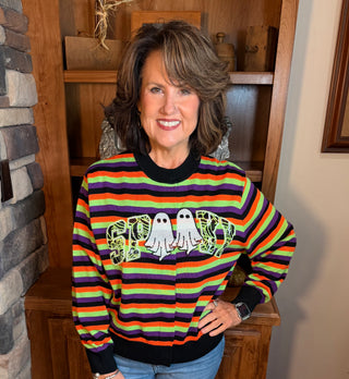 Queen of Sparkles Striped Spooky Sweater