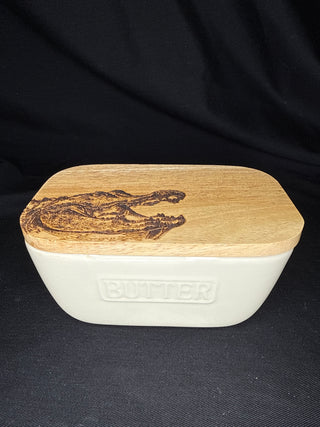White Butter Dish with Alligator Lid