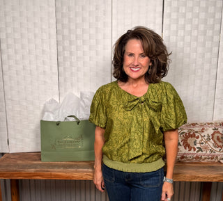 Voy Olive Textured Floral Blouse