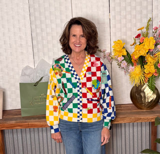 Queen of Sparkles Rainbow Checkered School Button Up Cardigan